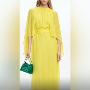 New Carolina Herrera Dress with tags Elegant Yellow Cape-Sleeve Dress